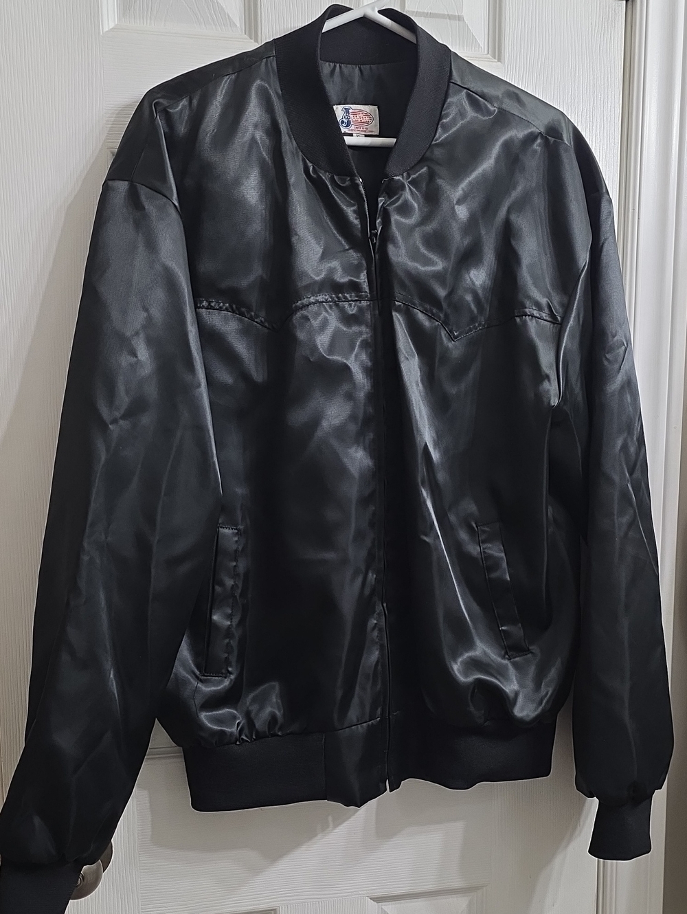 Vintage Justin Original Roper Satin Black Bomber Jacket - Size XL